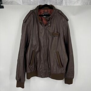 Vintage 80s Member's Only Men's Leather Bomber Jacket 2X Brown Flight Moto Korea